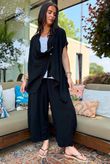 Sandbar Linen Blend Drape Front Cap Sleeve Gilet Black